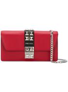 Prada Elektra Studded Clutch Bag - Red