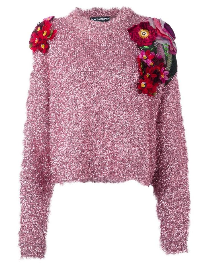 Dolce & Gabbana Flower Appliqué Detail Jumper, Women's, Size: 40, Pink/purple, Polyamide/polyester/silk