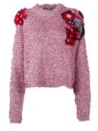 Dolce & Gabbana Flower Appliqué Detail Jumper, Women's, Size: 40, Pink/purple, Polyamide/polyester/silk
