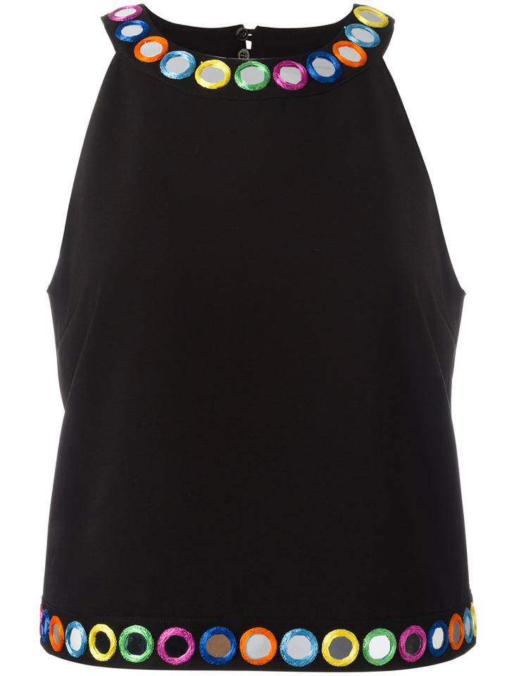 Moschino Kids Mirror Embroidered Top, Women's, Size: 44, Black, Polyester/triacetate