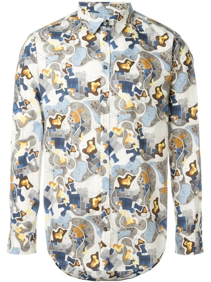 Msgm Printed Shirt, Men's, Size: 41, Nude/neutrals, Cotton