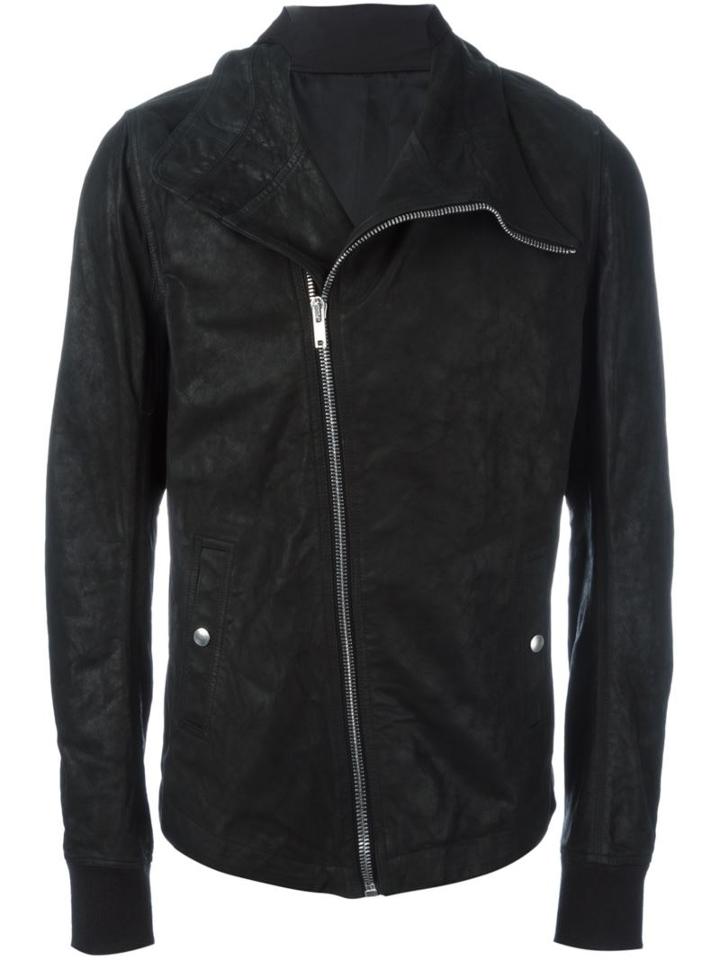 Rick Owens Hooded Biker Jacket, Men's, Size: 54, Black, Cotton/calf Leather/cupro/virgin Wool