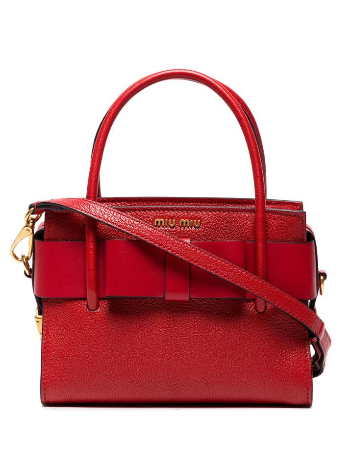 Miu Miu Madras Grain Leather Tote Bag - Red