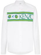 Kenzo Knitted Logo Panel Cotton Shirt - White