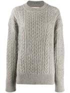 Jil Sander Crew Neck Cable Knit Sweater - Grey