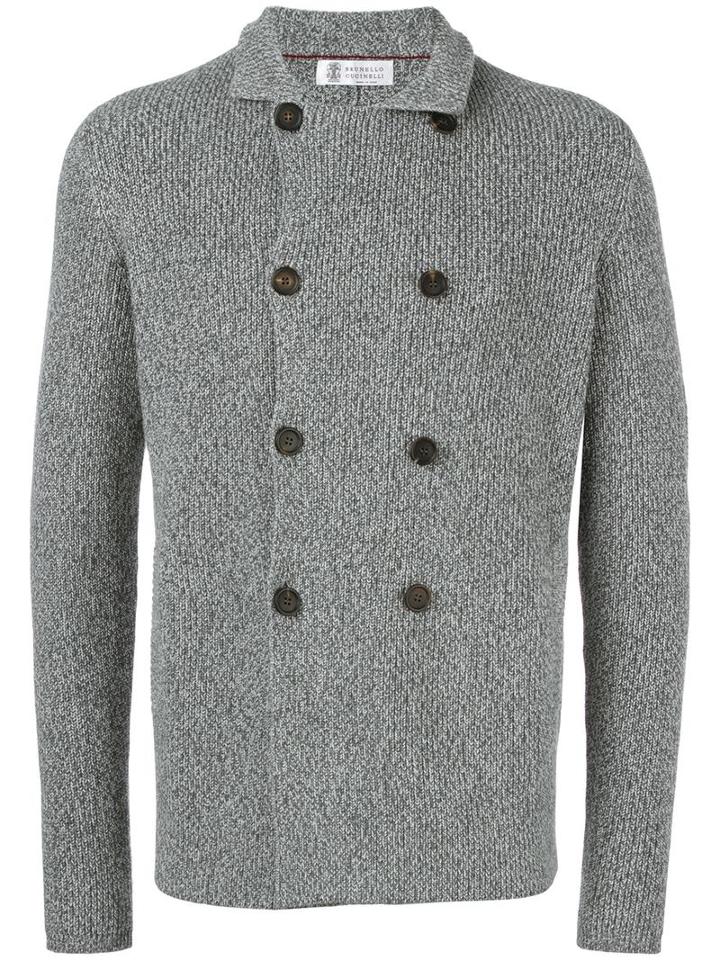 Brunello Cucinelli Double Breasted Coat, Men's, Size: 54, Grey, Cotton
