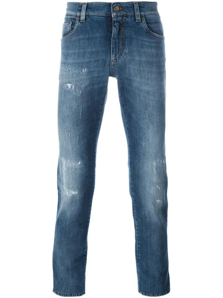Dolce & Gabbana Distressed Slim Fit Jeans, Men's, Size: 50, Blue, Cotton/spandex/elastane