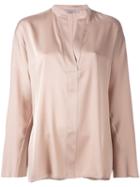 Vince - Split Neck Blouse - Women - Silk/spandex/elastane - S, Nude/neutrals, Silk/spandex/elastane