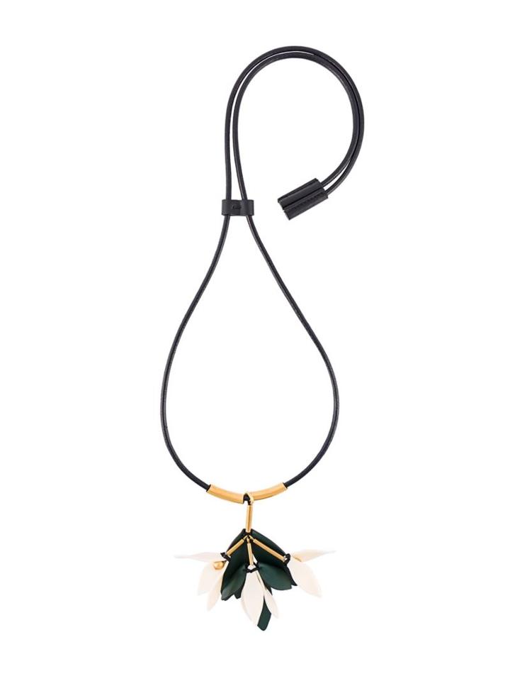 Marni Flower Pendant Necklace, Women's, Black, Brass/leather