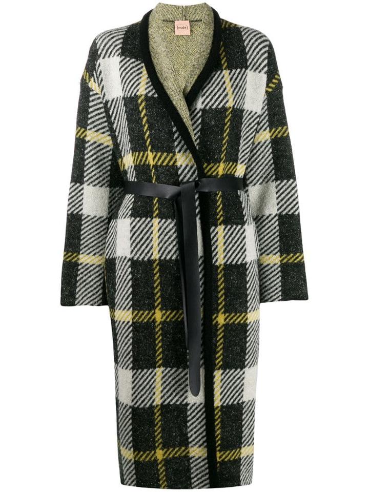 Nude Belted Checked Coat - Green