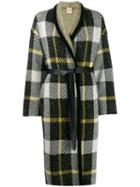 Nude Belted Checked Coat - Green