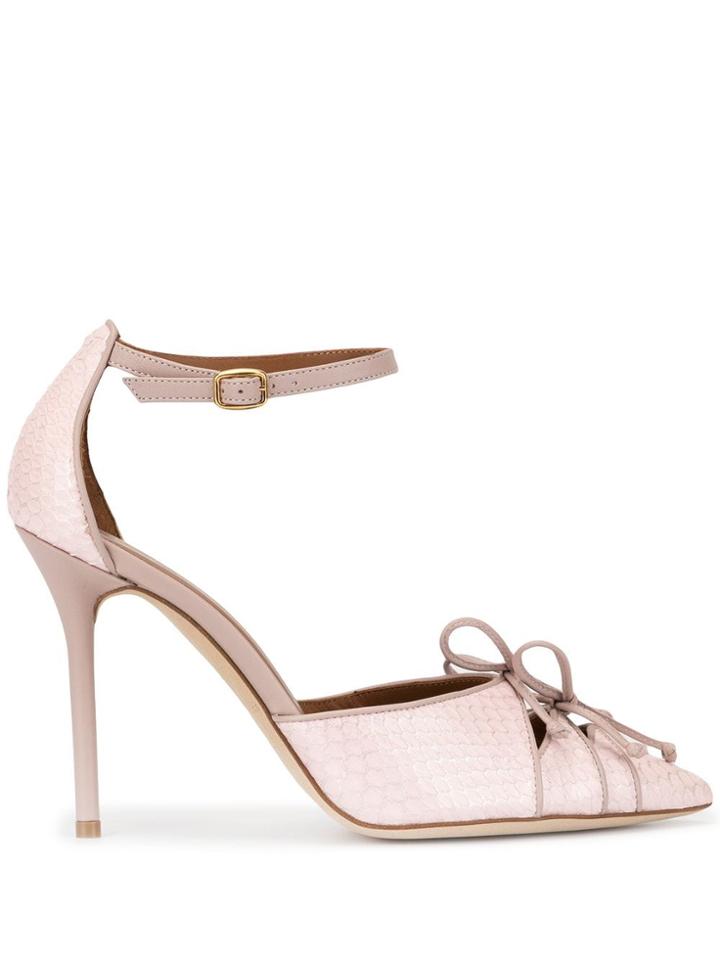 Malone Souliers Pink Josephine 100mm Elaphe Bow Detail Heels