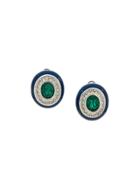 Nina Ricci Vintage Oval Clip On Earrings - Blue