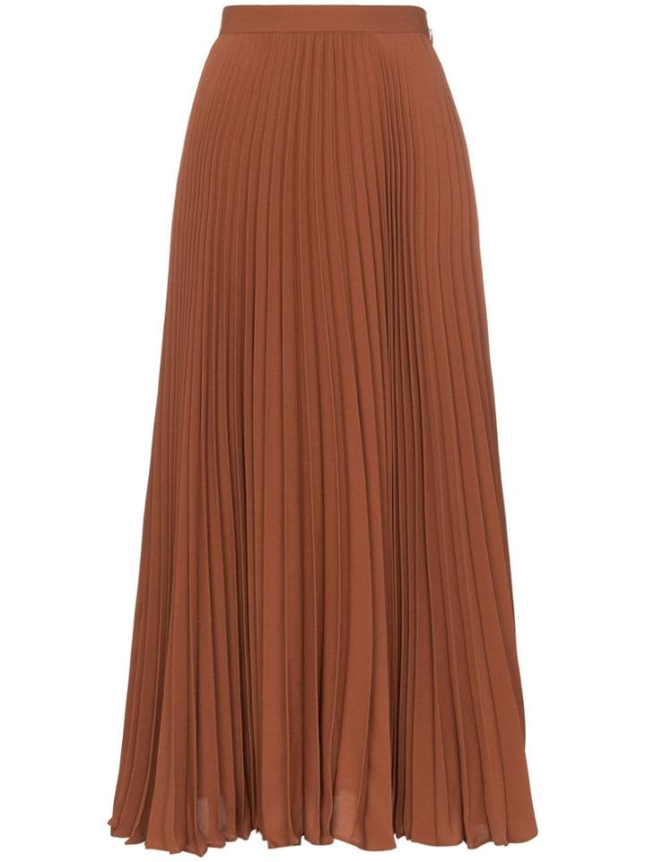 Valentino High-waisted Pleated Silk Midi Skirt - Brown