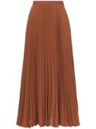 Valentino High-waisted Pleated Silk Midi Skirt - Brown