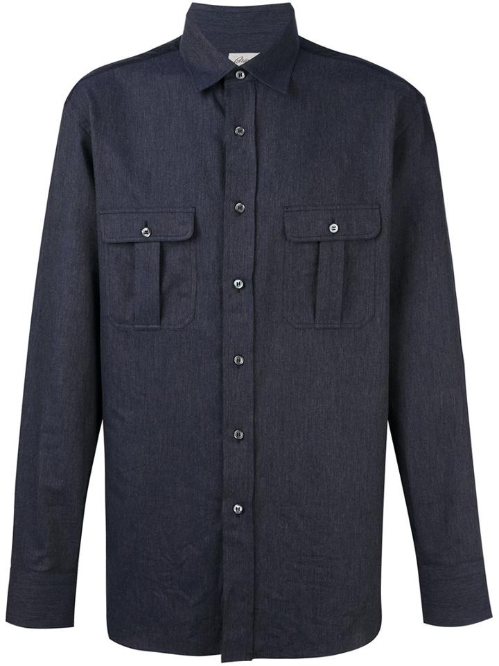 Brioni Flap Pockets Shirt, Men's, Size: Xxl, Blue, Cotton