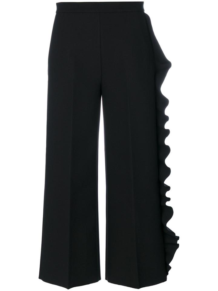 Msgm Asymmetrical Ruffle Cropped Trousers - Black