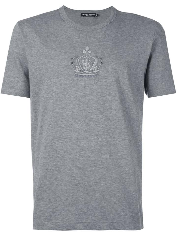 Dolce & Gabbana Embroidered Crown T-shirt, Men's, Size: 52, Grey, Cotton