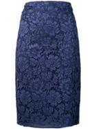 Valentino Floral Lace Pencil Skirt - Pure Blue
