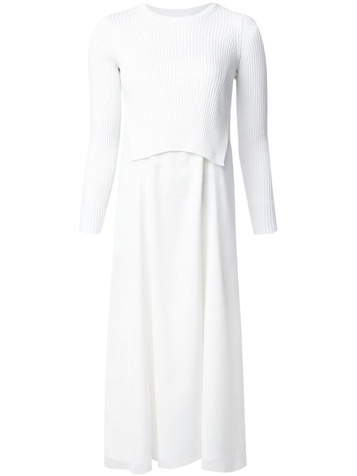 T By Alexander Wang Knit Combo Longsleeved Dress, Women's, Size: 6, White, Cotton/nylon/spandex/elastane/silk