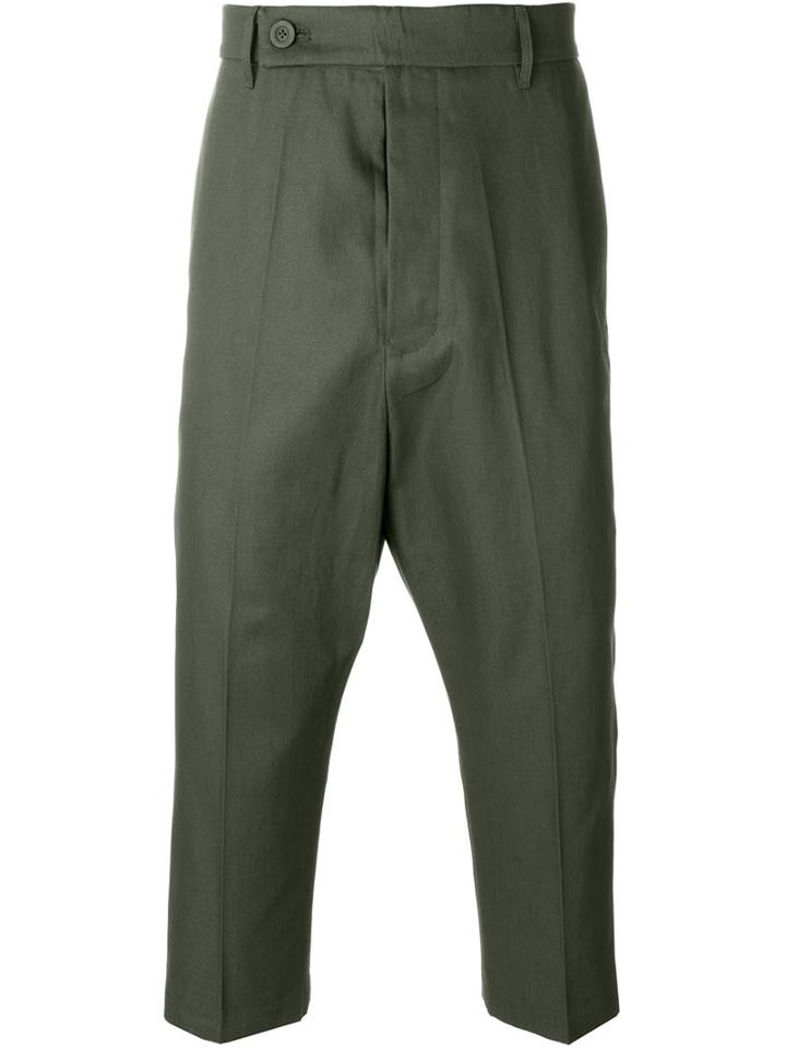 Rick Owens Drop Crotch Cropped Trousers, Men's, Size: 50, Green, Cotton