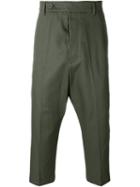 Rick Owens Drop Crotch Cropped Trousers, Men's, Size: 50, Green, Cotton