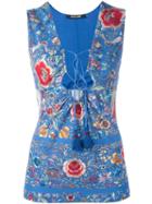Roberto Cavalli Lace-up V-neck Blouse, Women's, Size: 44, Blue, Viscose