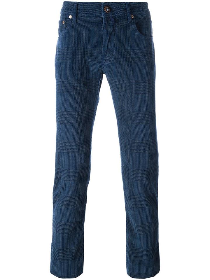 Jacob Cohen Plaid Slim Fit Jeans, Men's, Size: 34, Blue, Cotton/spandex/elastane