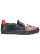 Philipp Plein Printed Skull Slip On Sneakers - Black