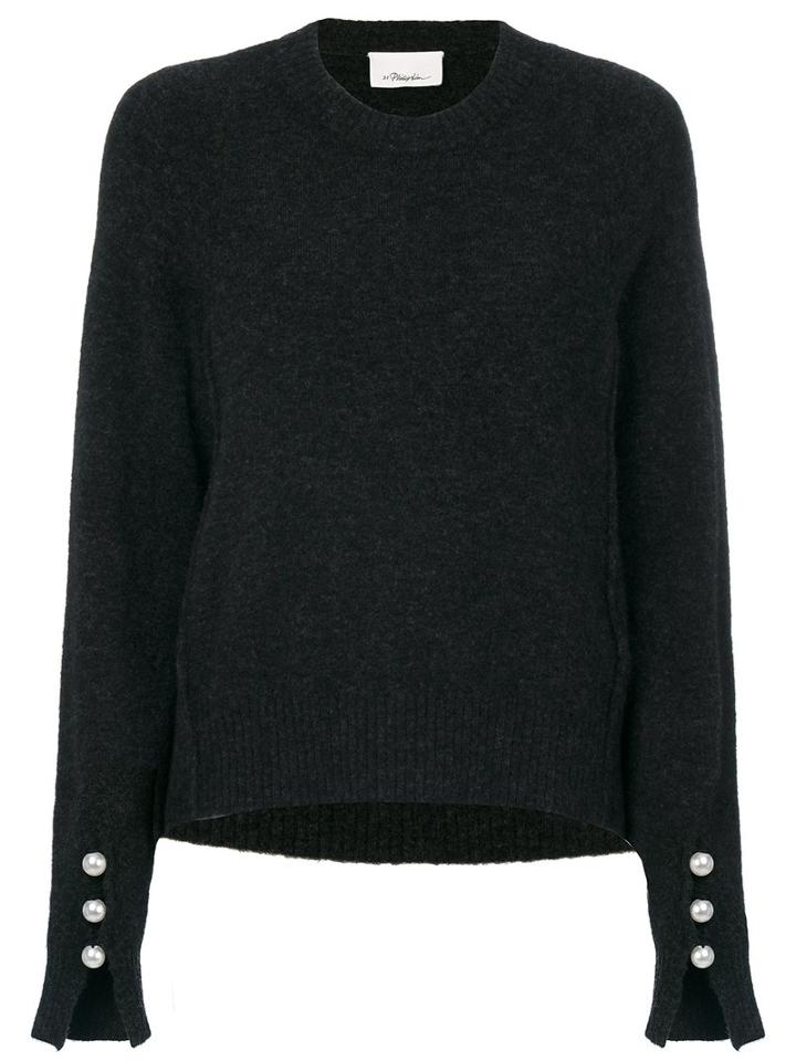 3.1 Phillip Lim - Faux-pearl Embellished Sweater - Women - Polyamide/spandex/elastane/wool/yak - M, Grey, Polyamide/spandex/elastane/wool/yak