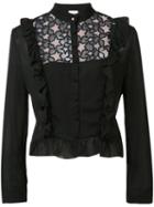 Fleur Du Mal - Lace Insert Ruffled Blouse - Women - Silk/nylon - S, Black, Silk/nylon