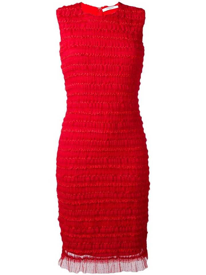 Givenchy Ruffle Embellished Pencil Dress, Women's, Size: 38, Red, Polyamide/polyester/spandex/elastane