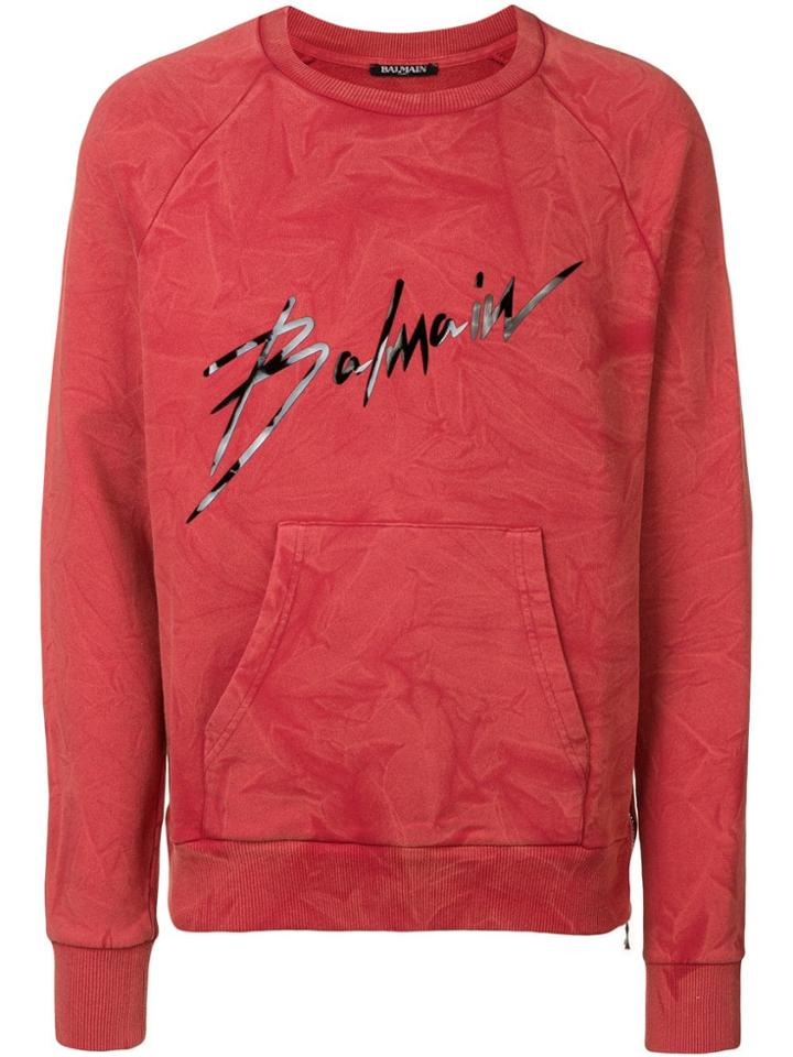 Balmain Signature Print Sweatshirt - Red