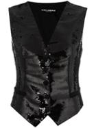Dolce & Gabbana Sequinned Waistcoat, Women's, Size: 42, Black, Polyester/spandex/elastane/silk