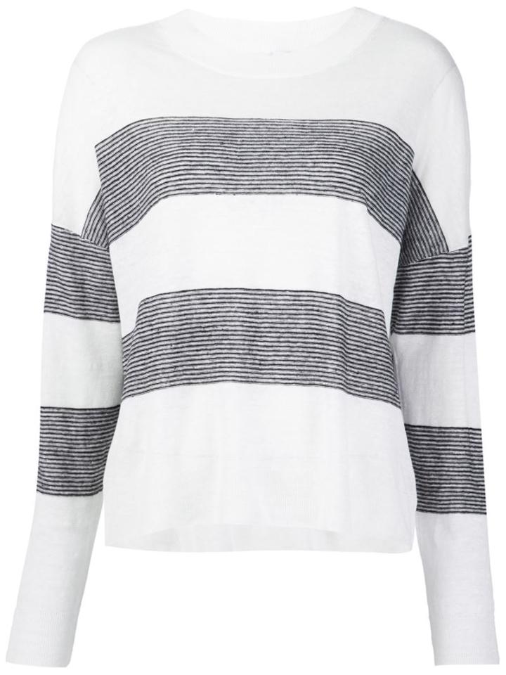 Vince Striped Pullover Sweater, Women's, Size: L, White, Linen/flax