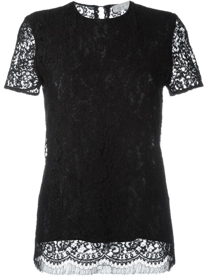 Victoria Beckham - Lace Shortsleeved Top - Women - Silk/cotton/polyamide/viscose - 8, Black, Silk/cotton/polyamide/viscose