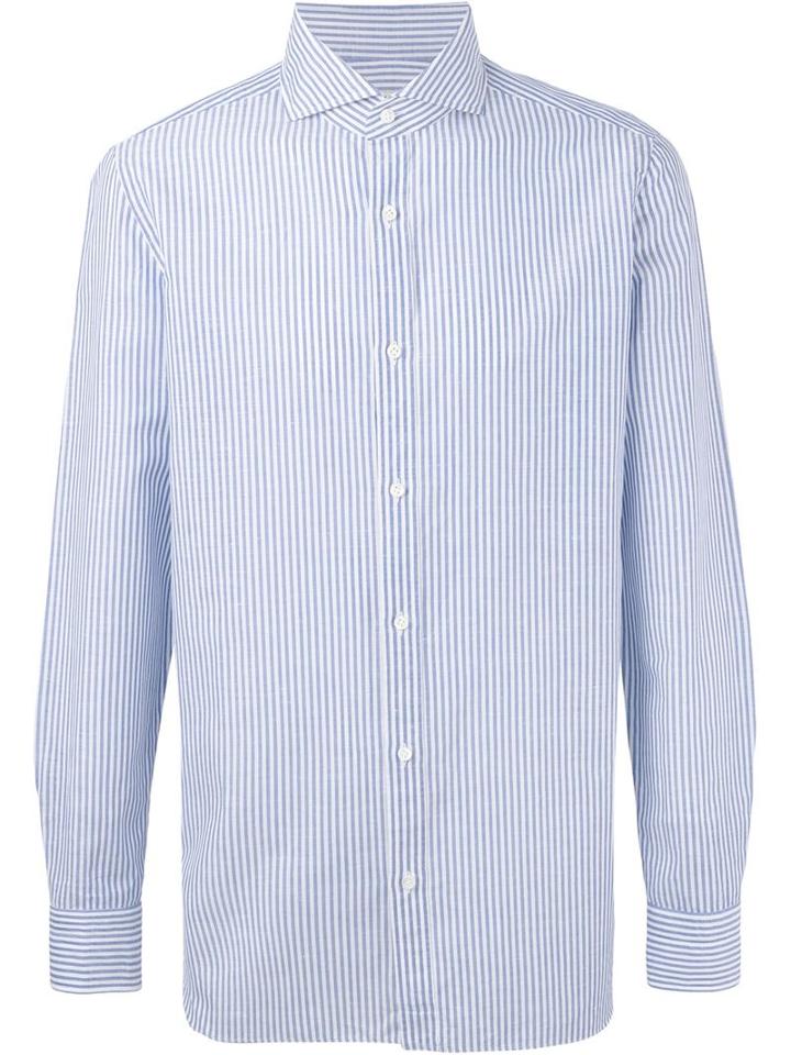 Borrelli Contrast Sleeve Pinstriped Button Down Shirt