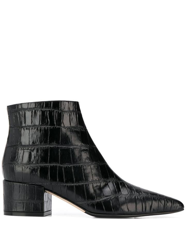 Sergio Rossi Crocodile-effect Ankle Boots - Black