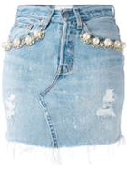 Forte Couture Pearl Embellished Denim Skirt, Women's, Size: 28, Blue, Cotton