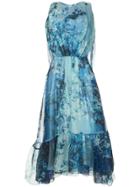 Isabel Sanchis Baroque Floral Printed Dress With Cape Back - Blue