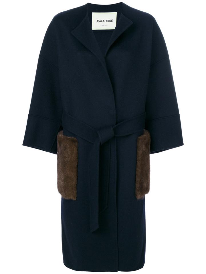Ava Adore Pocket Detail Single Breasted Coat - Blue