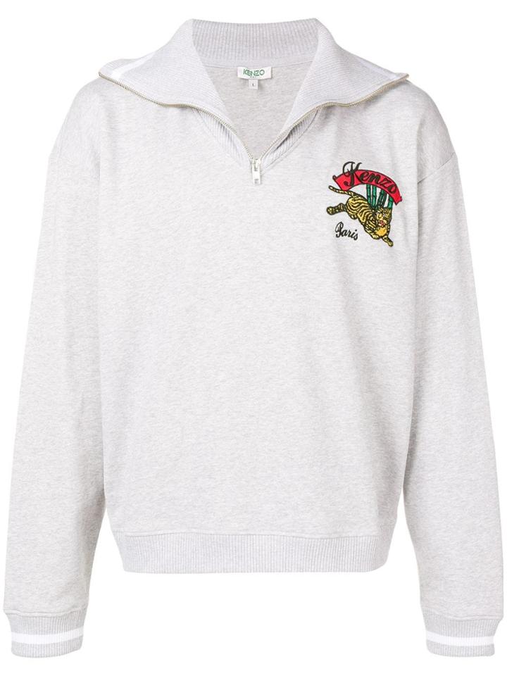 Kenzo Embroidered Tiger Logo Half-zip Sweater - Grey