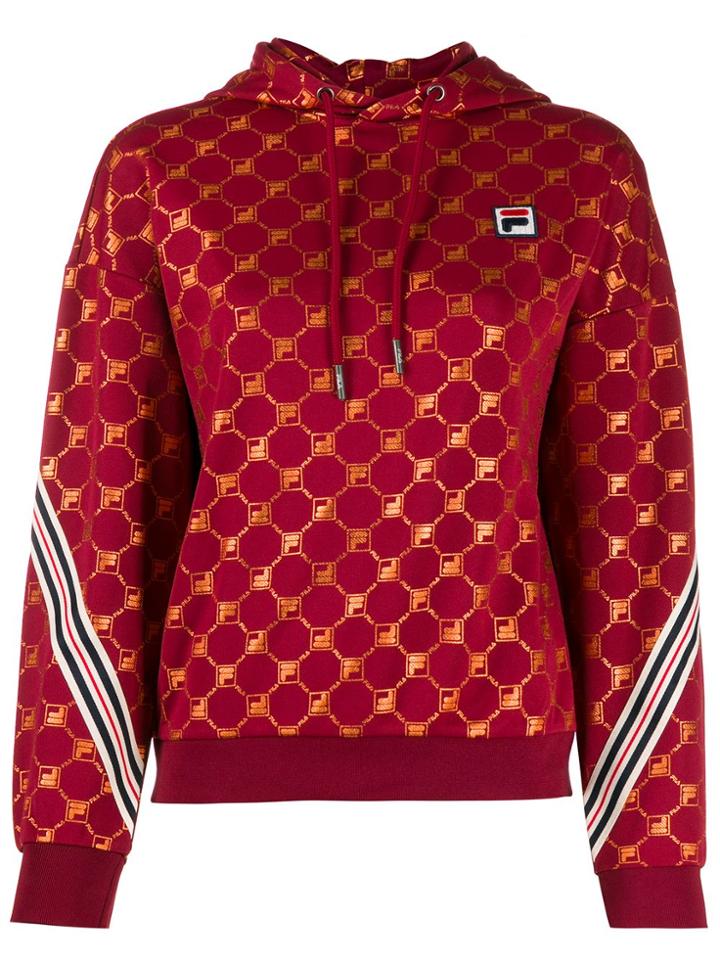 Fila Monogram Print Hoodie - Red