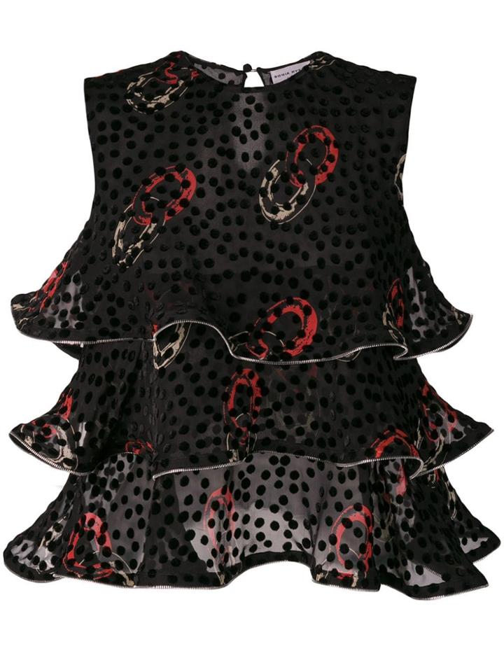 Sonia Rykiel Dotted Ruffled Top - Black