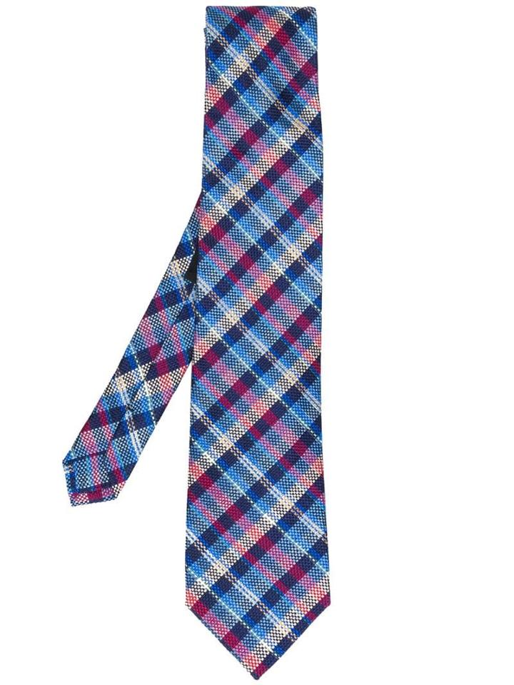 Etro Checked Silk Formal Tie - Blue