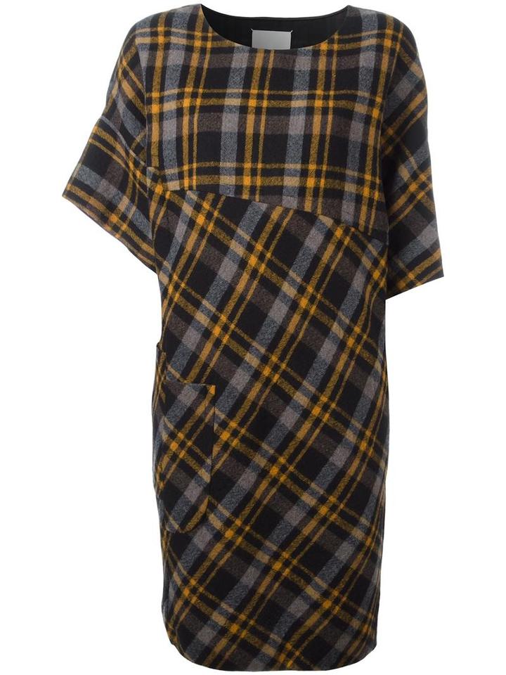 Maison Margiela Asymmetric Sleeve Tartan Dress, Women's, Size: 40, Yellow, Wool/viscose