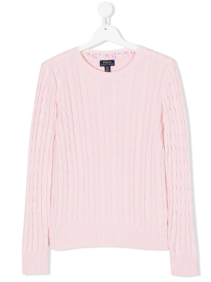 Ralph Lauren Kids Cable Knit Jumper - Pink & Purple