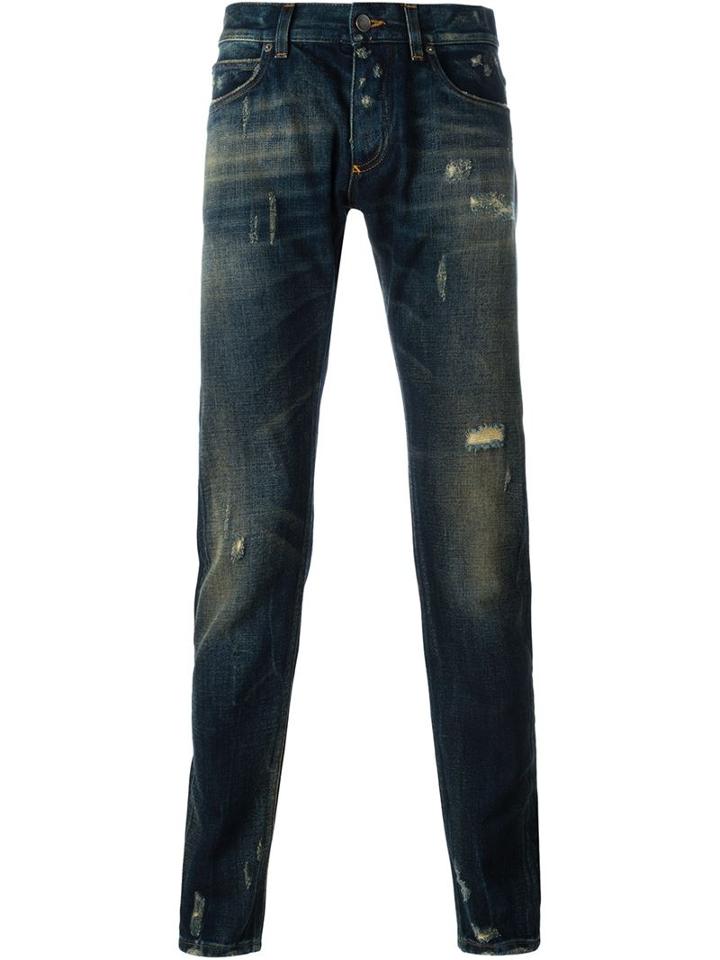 Dolce & Gabbana Distressed Jeans, Men's, Size: 50, Blue, Cotton