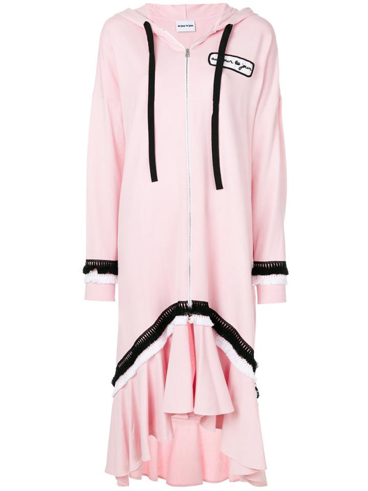 Au Jour Le Jour Ruffle Trim Hoody Dress - Pink & Purple