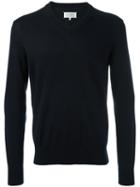 Maison Margiela V-neck Elbow Patch Jumper, Men's, Size: Small, Blue, Cotton